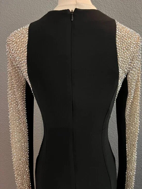 XSCAPES GEORGIA BLACK & NUDE MESH BEADED ILLUSION MAXI DRESS FORMAL GOWN NWOT 4 - Picture 11 of 16